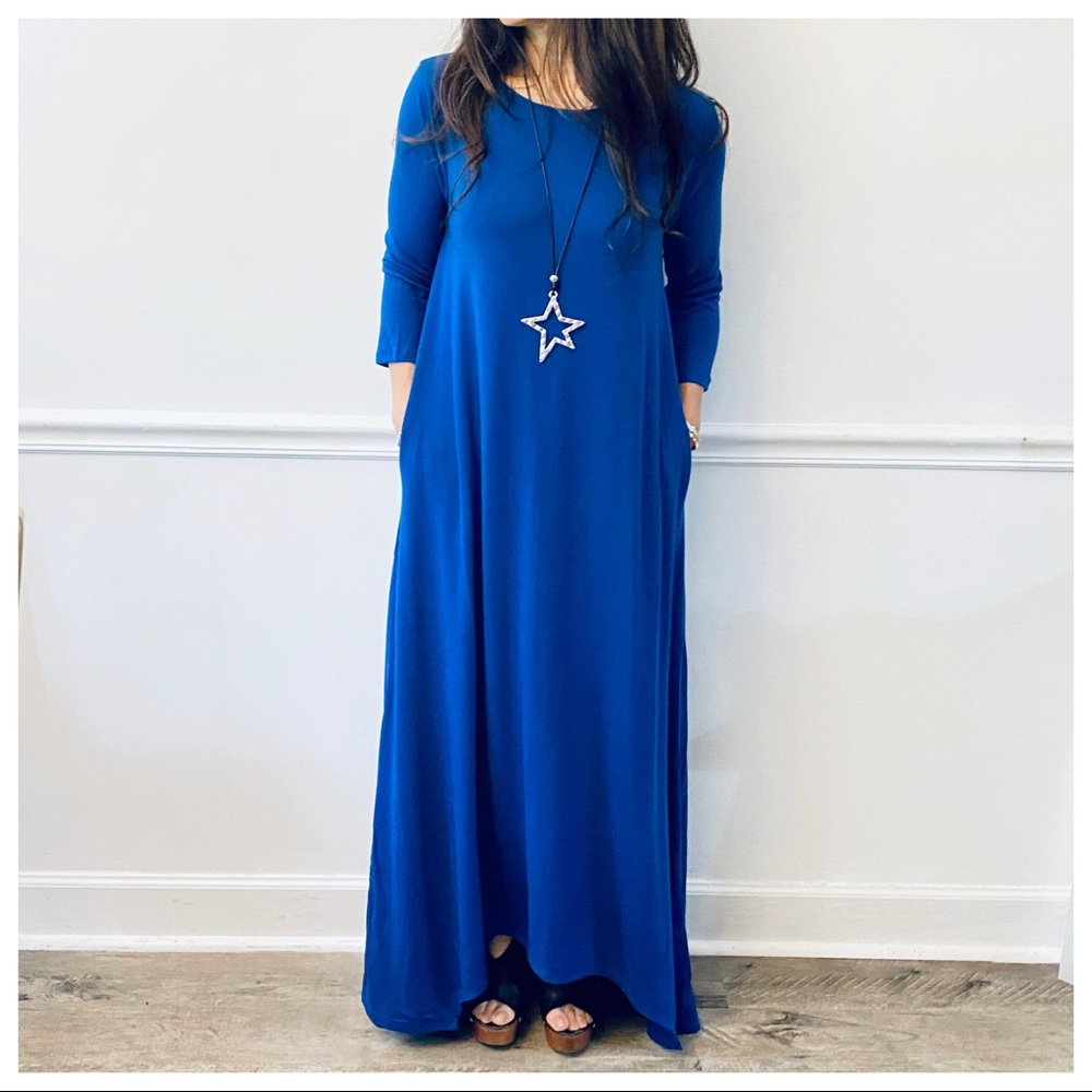 SAPPHIRE BLUE SIDE POCKETS MAXI DRESS - Picture 9 of 16